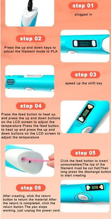 samsung galaxy 3: Nova 3D olovka sa USB kablom i 9 m strune PLA u tri boje. Olovka ima — 10