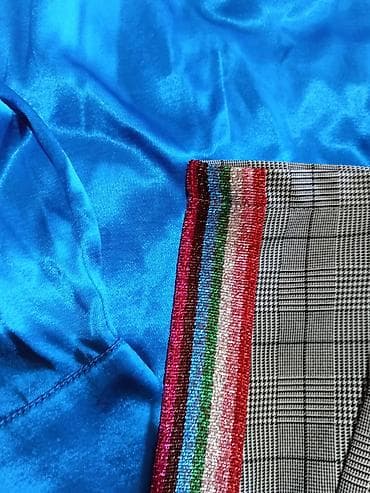zara haljina s: Komplet – satenska košulja + karirane pantalone sa šljokičastim — 4