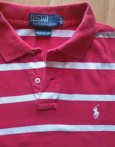 majice 50 godina: Polo by ralph lauren crvena majica, na bele strafte, sa kragnicom, m — 2