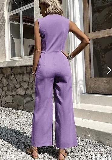 Overalls: Ženski letnji kombinezon bez rukava u lila/lavanda boji. - Kroj — 2