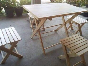 garniture od paleta cena: DRVENA GARNITURA NA RASKLAPANJE STO STOLICE BEZ NASLONA Dimenzije — 1