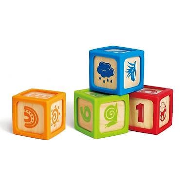 Building Blocks: Hape drvene kocke – set od 4 edukativne kocke sa mekim silikonskim — 1