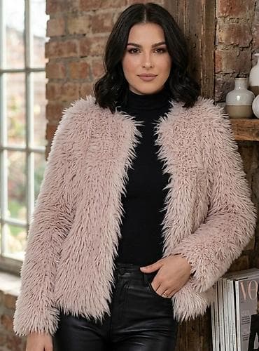 postava za torbe: Ženska jakna od veštačkog krzna – puder roze - Materijal: meko — 1