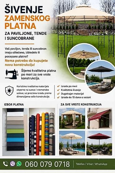 izdajem kucu na cuvanje: Šivenje zamenskog platna po meri – za paviljone, tende i suncobrane - — 1