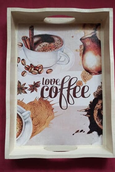 modle za keks: Drveni poslužavnik sa motivom kafe - ručna izrada - Materijal: drvo — 6