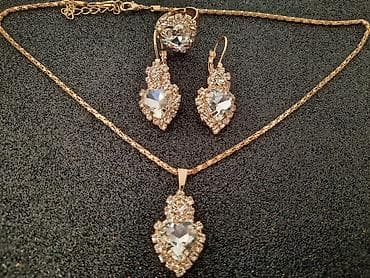 Setovi nakita: Pozlaćeni set. Ogrlica, minđiše i prsten. Slanje poštom. - — 4