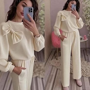 muski laneni komplet: Komplet sa mašnom – bluza i pantalone - Dvodjelni komplet od mekog — 1