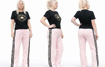 Ženske trenerke – svetloružičaste pantalone sa crnim prugama - Model