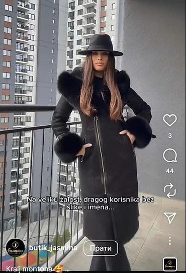 mona torbe crne: Elegantni dugi crni monton sa raskošnim krznom Polarne lisice - — 1