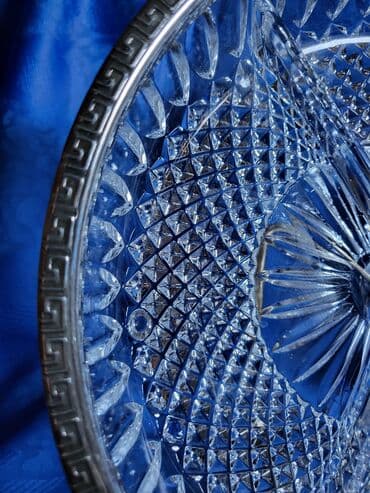 platno za stolice na rasklapanje: Tanjir nov kristal,led kristalrucni rad sa posrebrenjem. 70te — 11