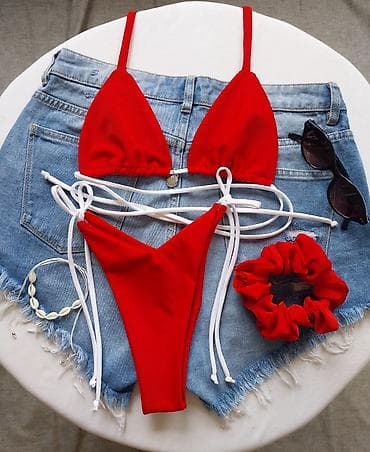 Crveni bikini set – dvodelni - Gornji deo: klasičan trouglasti