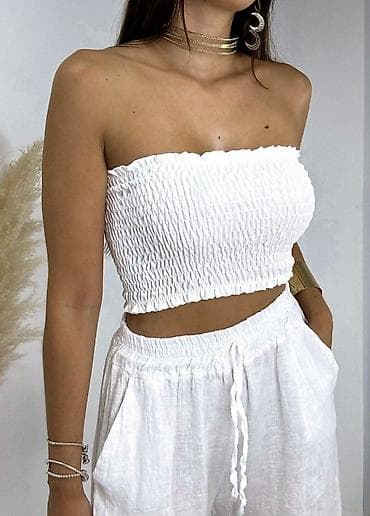 Crop top bez bretela – nabrani (smocked) bandeau kroj. - Materijal