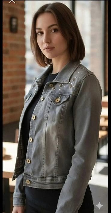 Ženska teksas jakna sa nitnama - Klasičan kroj do struka - Srednje