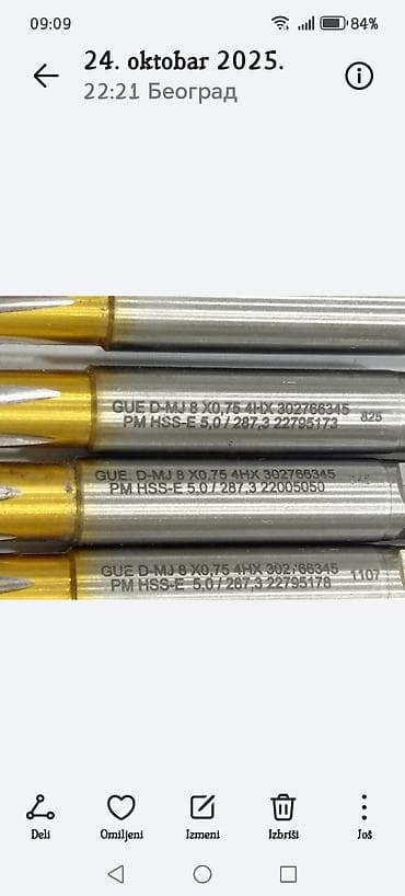 Cutting Taps: Navojni ureznici – GUE D-MJ 8 x 4HX, PM HSS-E 5.0/287.3 (TiN premaz) — 4