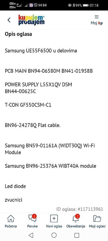 sony playstation 4 slim video game console: Samsung UE55F6500 – delovi Raspoloživi originalni delovi sa TV-a — 1