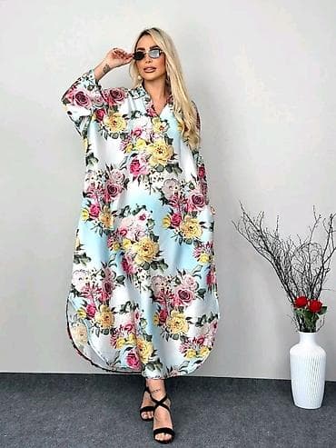 Saten haljina maxi dužine sa floralnim printom - Materijal: glatki
