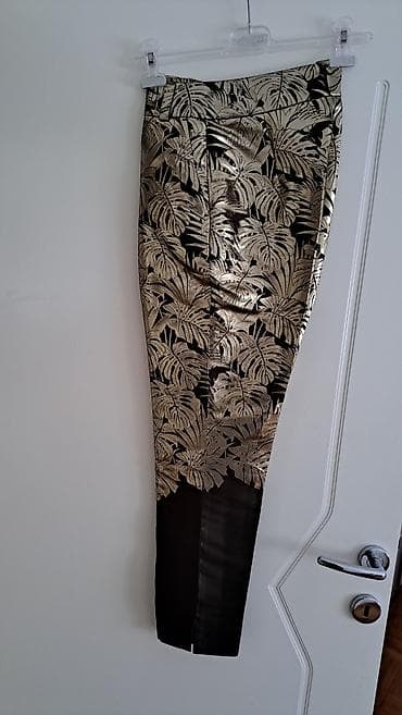 rezeda zelena boja: Mona ženske pantalone Maslinasto zelene sa zlatnim, elegantne — 3