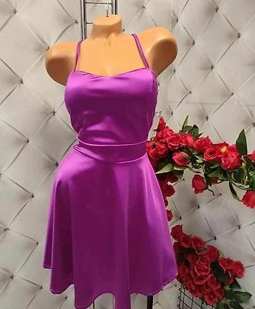 Haljine: Satenska mini haljina na tanke bretele - Model: kratka A-kroja sa — 2