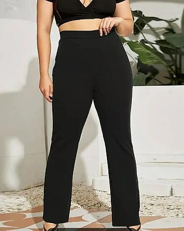 Crne ženske pantalone sa visokim strukom – klasičan, ravan kroj -