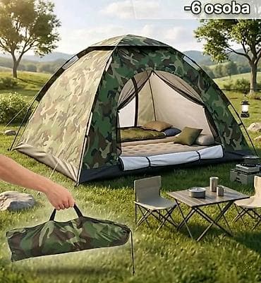 kamp stolovi: Šator za kampovanje – kamuflažni, za 6 osoba - Prostran kupolasti — 1