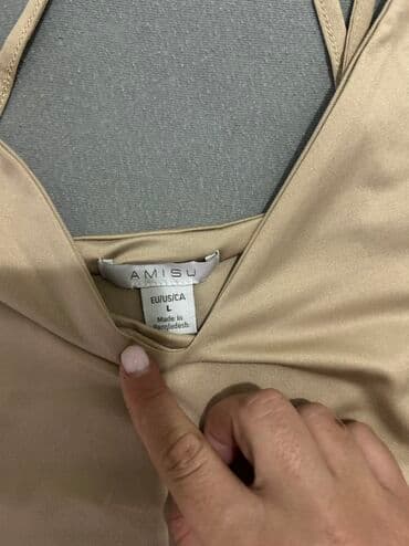 crop top h m: AMISU top na bretele – veličina L - Boja: bež/nude - Kroj: kratki top — 2