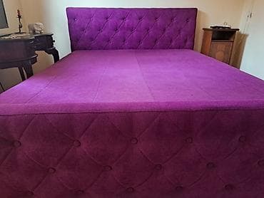 jysk ormari za hodnik: Tapacirani bračni krevet – ljubičasti baršun - Dimenzije ležajne — 5