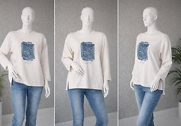 hm tunika: Ženski duks Pamuk - Boja: svetlo bež - Print: centralni pravougaoni — 1