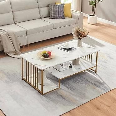 držač za laptop: Elegantan klub sto sa mermernim efektom i zlatnim metalnim okvirom - — 4