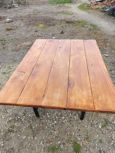 Stilski klub stolovi: Drveni sto sa metalnim nogama – ručni rad - Gornja ploča: masivno — 5