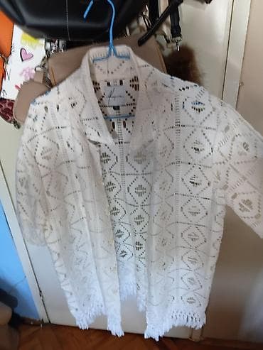 asimetrične tunike: Bela heklana košulja/kimono sa resama - Materijal: mrežasta heklana — 6