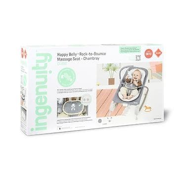 Nameštaj: Kids II Ingenuity Ležaljka Happy Belly – Chambray (0–6 m) sa masažerom — 10