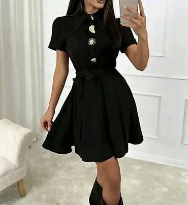 retro patike: Ženska kratka haljina sa kragnom i kratkim rukavima - Silueta: A-kroj — 2