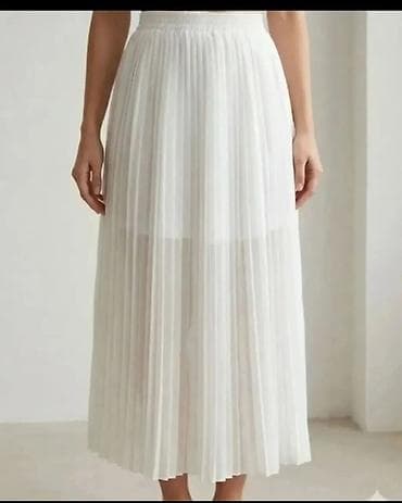 Skirts: Bela plisirana suknja midi dužine - Elegantna plisirana struktura — 1