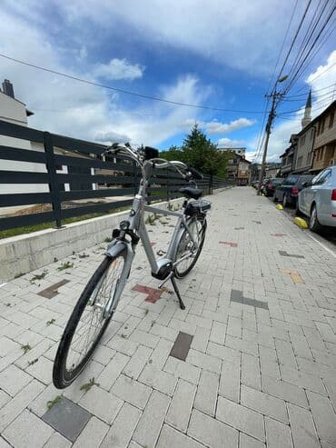 torba za ribolov lidl: Električni bicikl u srebrnoj boji. Poseduje crno sedište i bateriju — 8