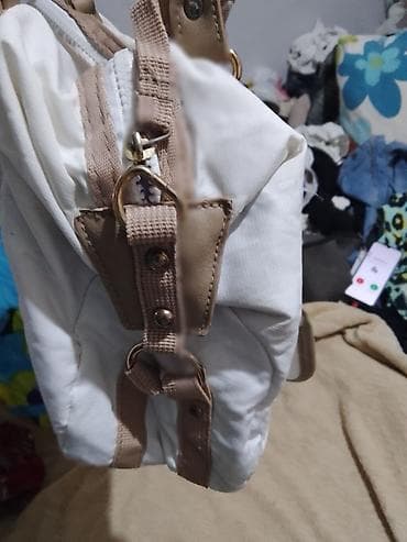 torbe lacoste: Ženska torba – platno/tekstil, bela sa bež detaljima - Materijal — 4