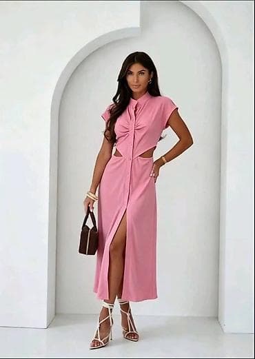 Dresses: Letnja midi haljina sa dugmadima i prorezima na struku - Stil — 1