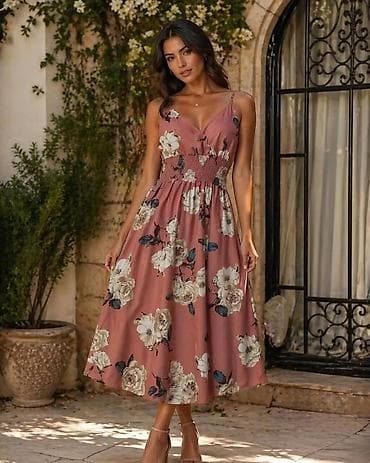 haljine od viskoze: Letnja midi haljina sa cvetnim printom - Kroj: midi dužina, A-linija — 3