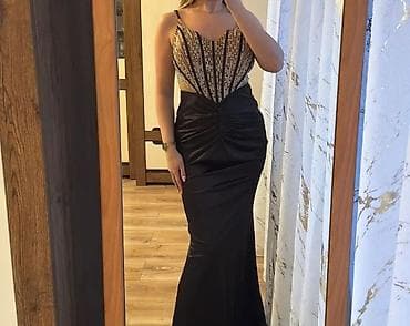 satevi: Elegantna večernja haljina – crna sirena kroja sa sjajnim korzet — 1