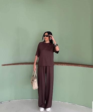 saranski komplet: Komplet široke pantalone visokog struka na lastiz i bocnim dzepovima — 5