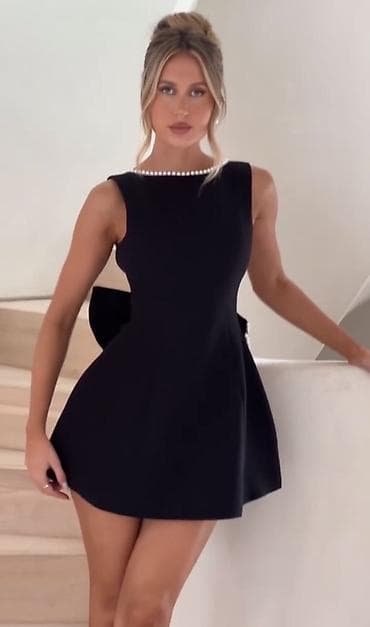 mango zenske haljine: Koktel haljina – crna mini silueta sa perlama i velikom mašnom 1800 — 3