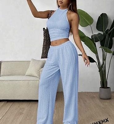 nakit za struk: Ženski komplet – top bez rukava + široke pantalone. - Top: pripijena — 3