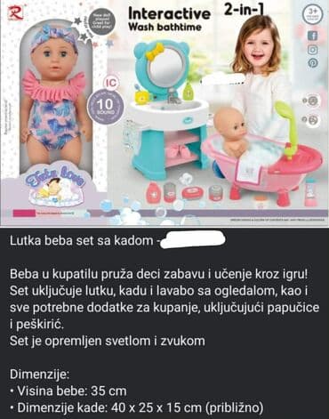 Lutka beba set sa kadom – Interaktivni 2‑u‑1 “Wash bathtime” Opis: -