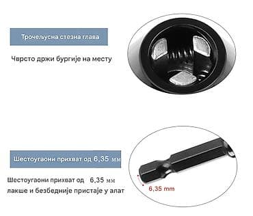 bosch aku alati: Nova stezna glava koja prihvata nastavke prečnika 0,3-6,5 mm. Ima — 1