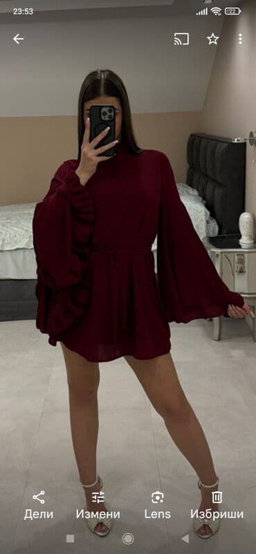 lidl duks haljina: M (EU 38), color - Burgundy, Evening, Long sleeves — 1