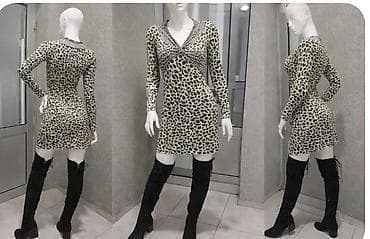 zara man parfemi: Haljina sa dezenom životinjskog printa, dugih rukava i V-izrezom — 3