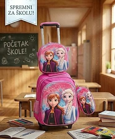 Školski set sa točkićima – dečji kofer-ranac + torbica za užinu +