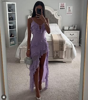 helanke sa stopicom: 💫Lila asimetrična haljina sa volanima
✅2700 din — 2