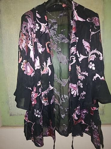 crno odelo i crna kosulja: Lagan ženski kimono/košulja od prozračnog šifona. - Materijal: tanak — 3