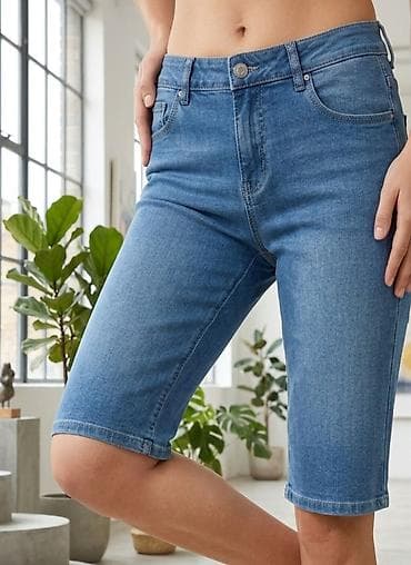 Ženske teksas bermude – klasičan kroj - Materijal: elastični denim za