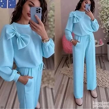 muski laneni komplet: Komplet sa mašnom – bluza i pantalone - Dvodjelni komplet od mekog — 2